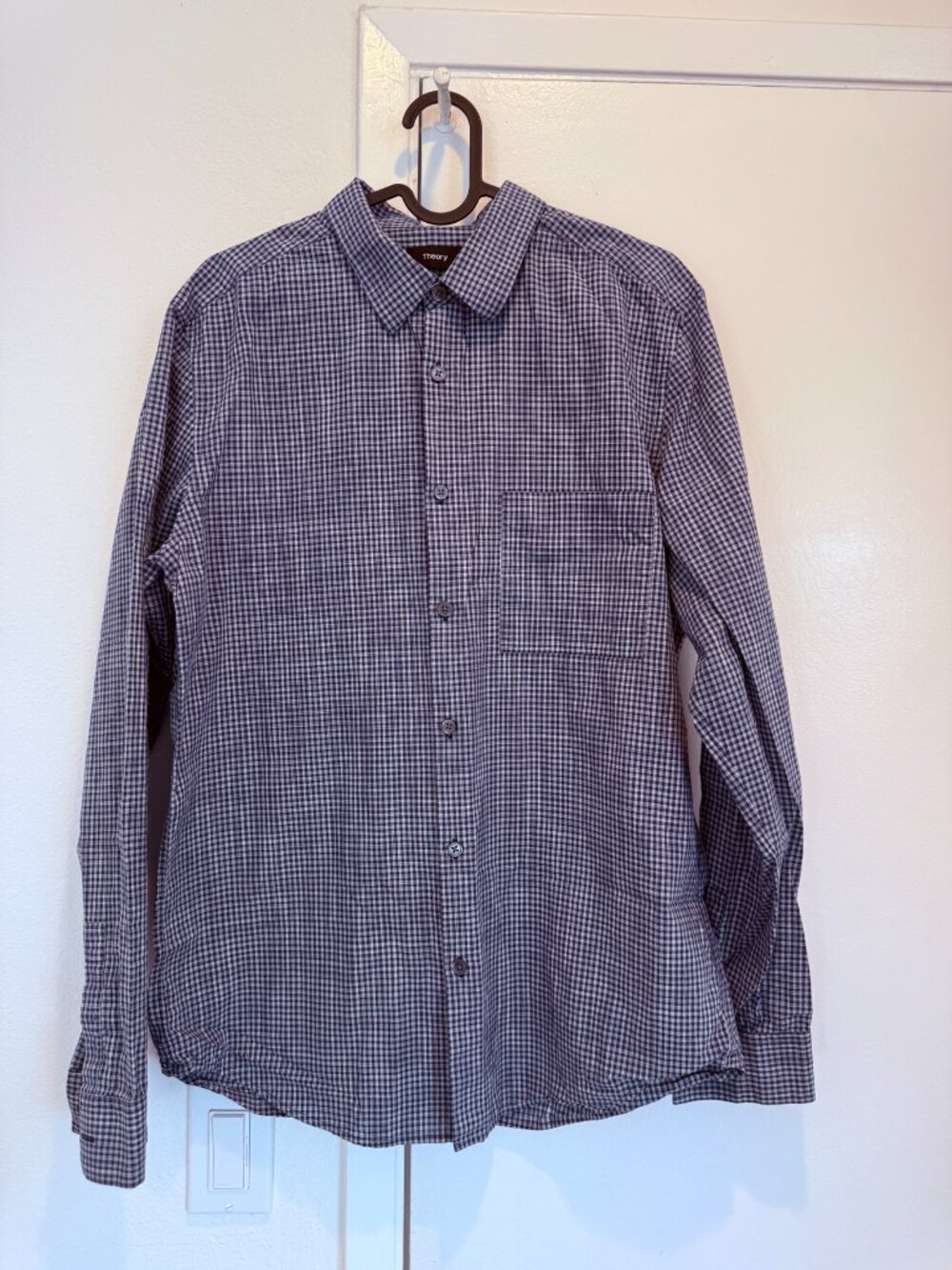Theory Men's Navy White Micro-Check Button-Down Shirt M